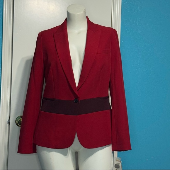 Anne Klein Red Blazer Notched Lapels Fitted Silhouette contrasting waist band 12 - Picture 1 of 16